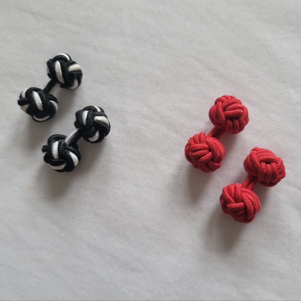 2 Pairs Of Fabric Elastic Red and Black And White Knot Cufflinks